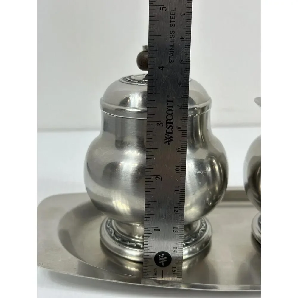 Oneida Custom 18/8 Stainless Steel Cream Sugar Set with‎ Tray With Black Inlay